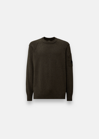 Pull C.P. Company Lambswool GRS col rond, couleur gris anthracite, vue de produit à plat.