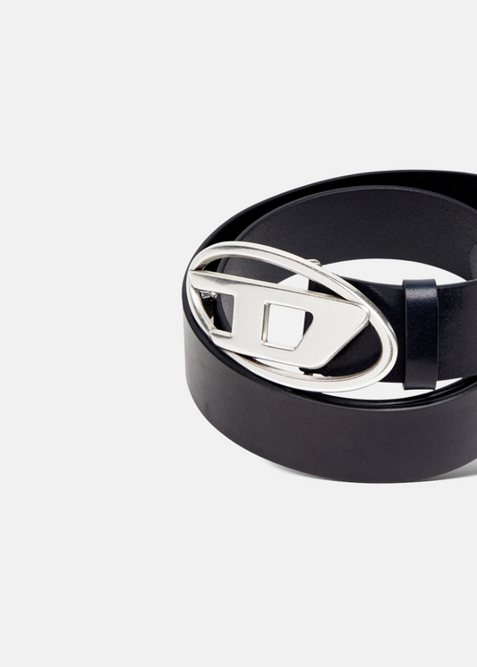 Ceinture cuir boucle D argent vieilli - noir