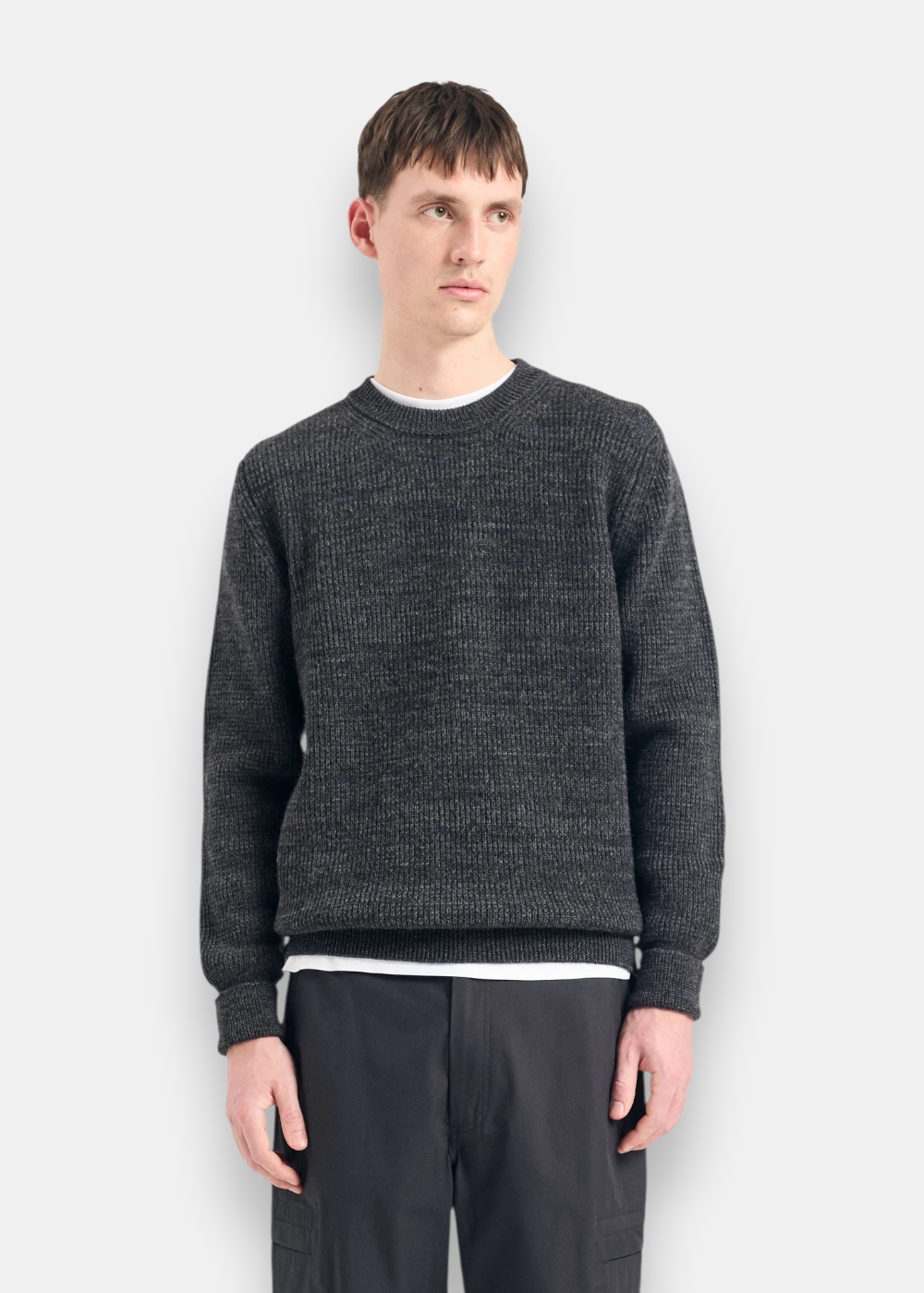 Pull côtelé col rond coton & laine Henning - gris