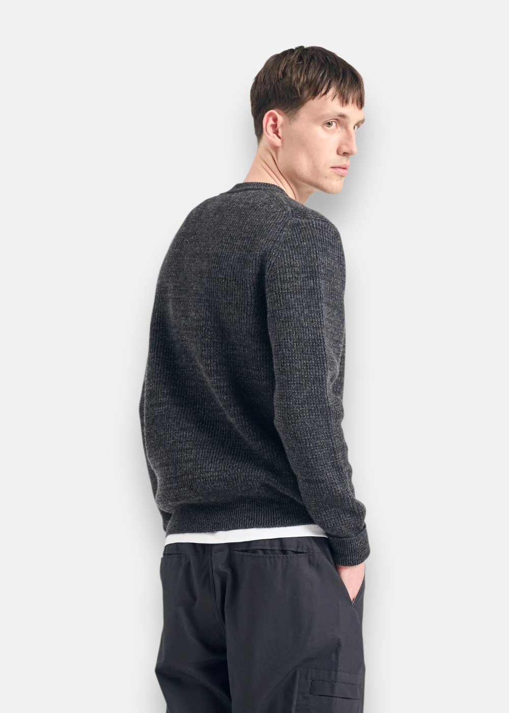 Pull côtelé col rond coton & laine Henning - gris