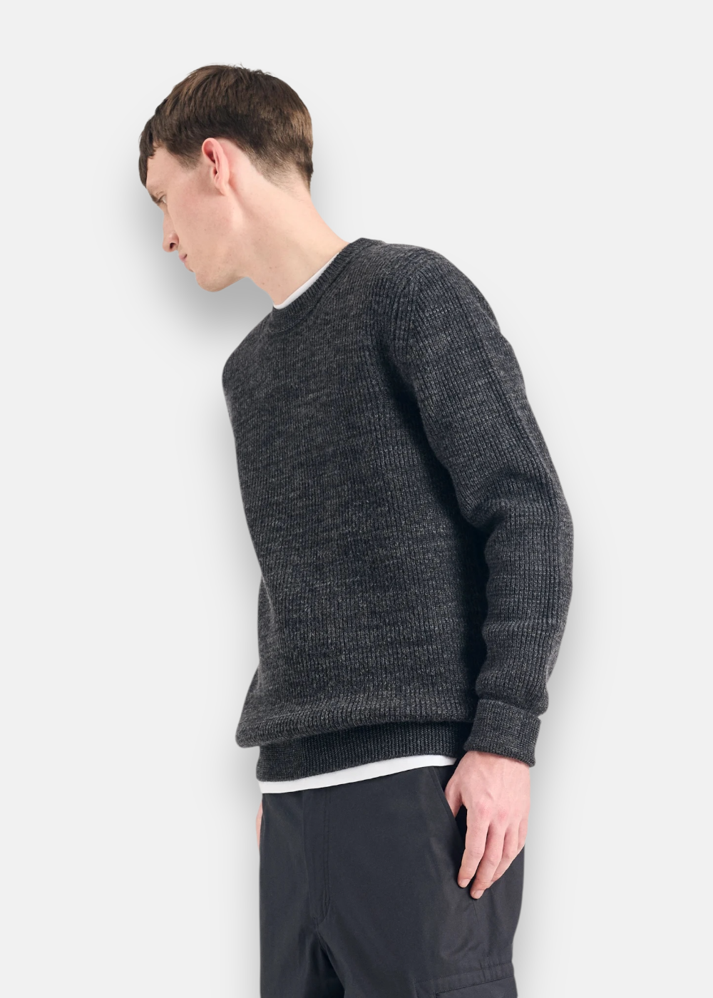 Pull côtelé col rond coton & laine Henning - gris