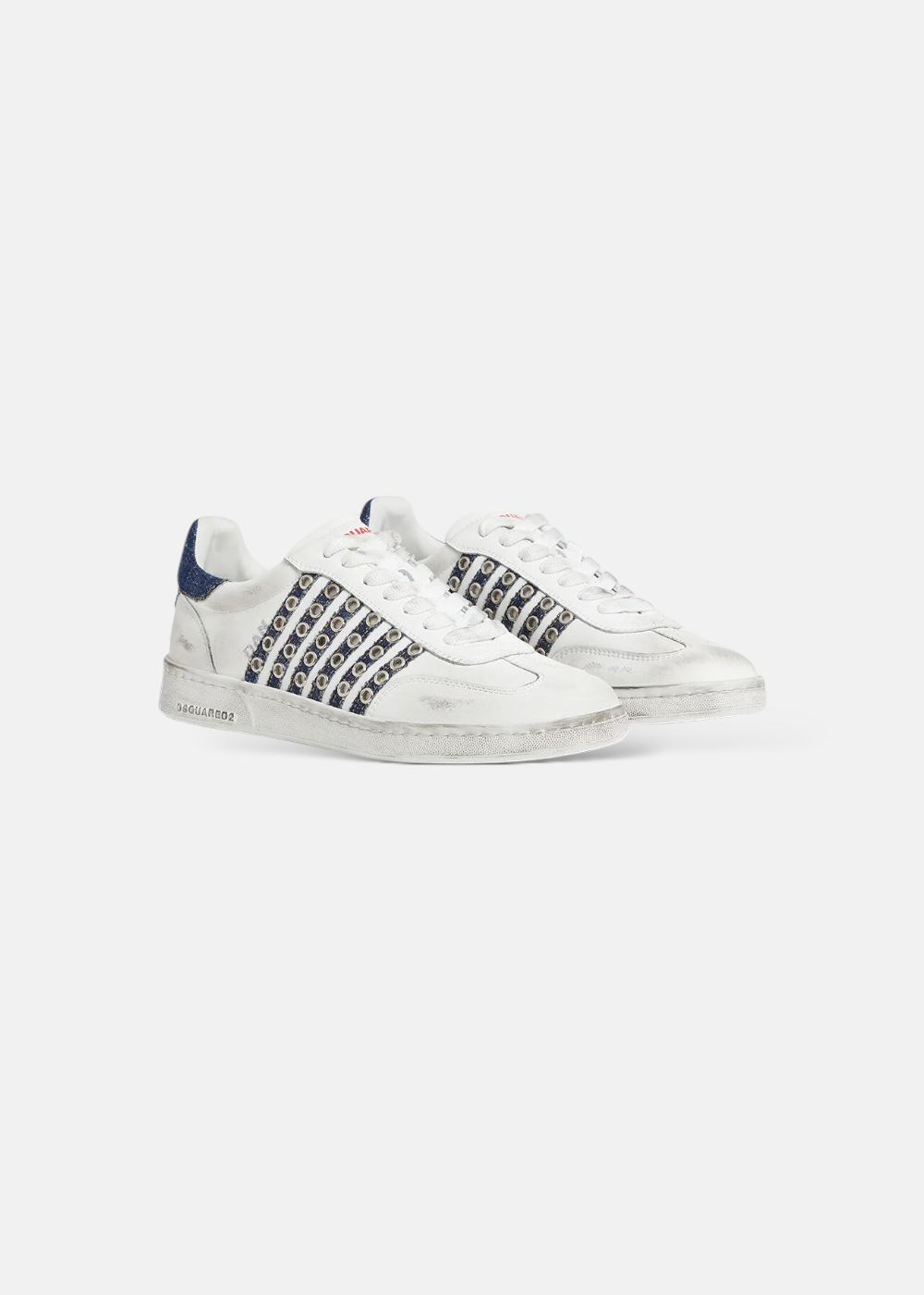 Vue de profil de la paire de Sneakers Dsquared2 Boxer Vintage - Blanc & Denim