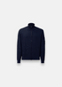Cardigan C.P. Company Re-Wool bleu marine, produit à plat, zip intégral, laine mérinos RWS et polyester recyclé.