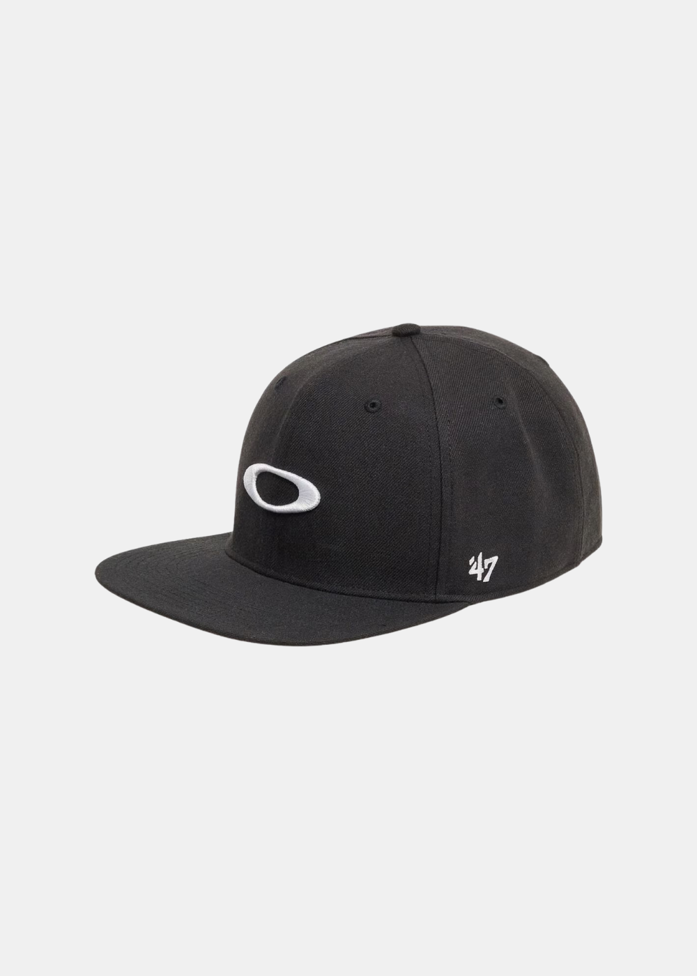 Casquette Oakley '47 B1B Ellipse Snapback noire vue de trois-quarts avec visière plate et broderie '47