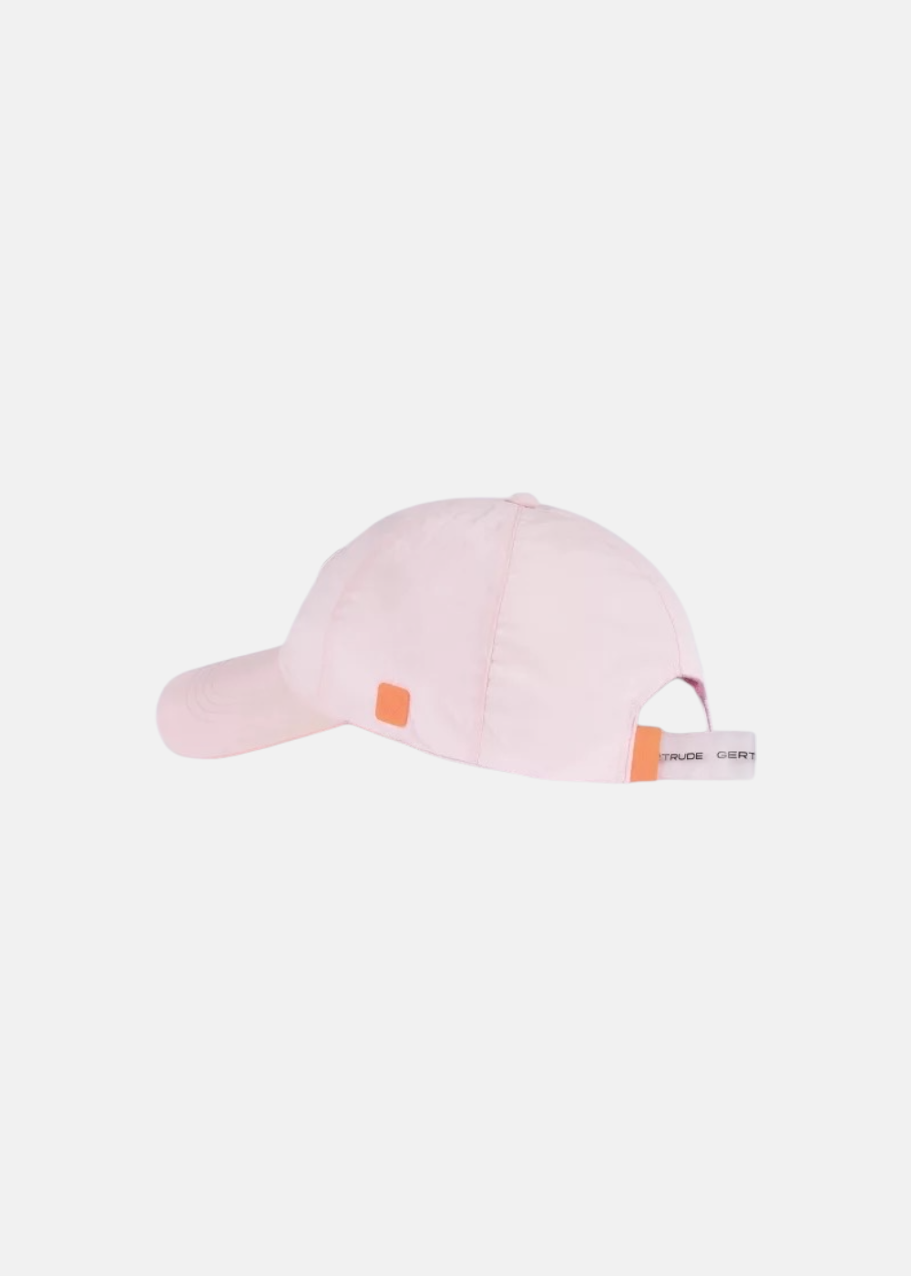 Vue de profil gauche de la casquette Gertrude Jaron rose montrant le cordon de serrage ajustable