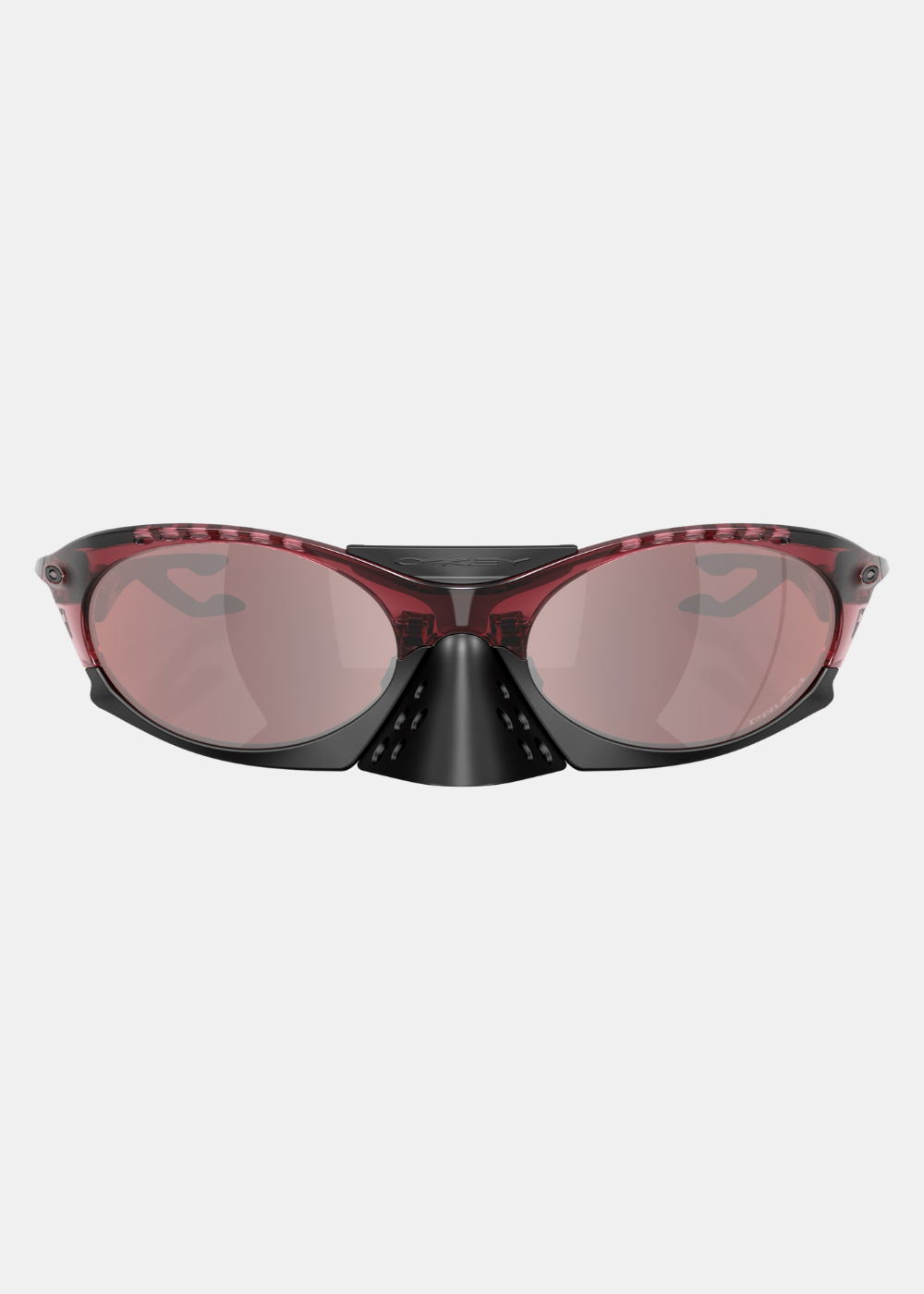 Lunettes de soleil Homme Oakley Plantaris Basecamp monture translucide rouge et verres Prizm vue de face