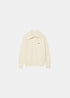 Packshot de face du pull Lacoste écru en maille perlée avec large col montant boutonné.
