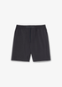 Vue de face complète du short Lacoste Relaxed Fit en laine mélangée grise sur fond blanc.