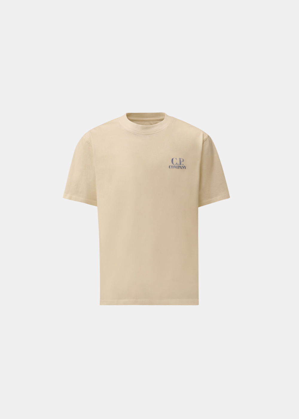 T-shirt blanc C.P. Company avec petit logo British Sailor bleu sur la poitrine, vue de face