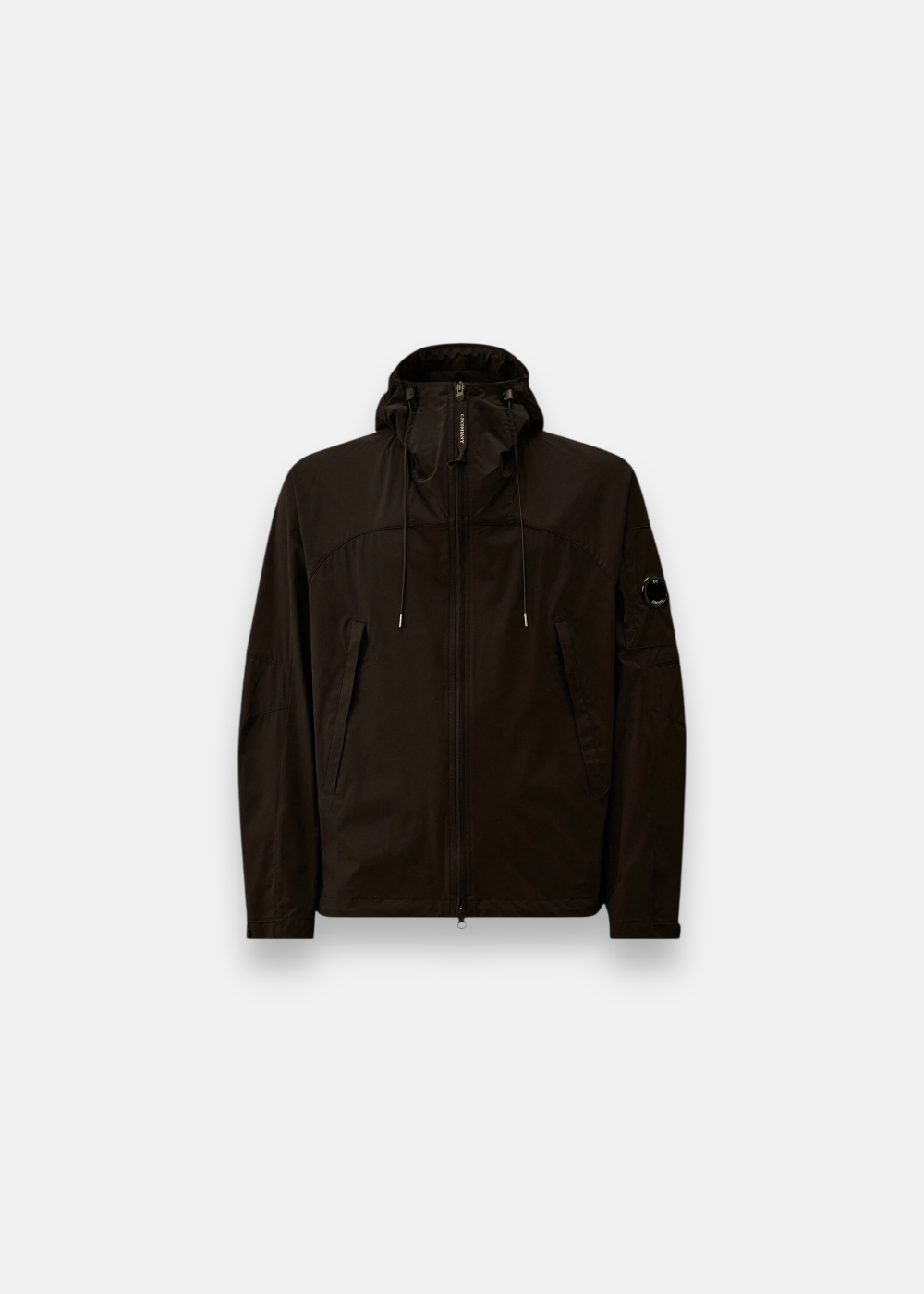 Veste Homme C.P. Company Pro-Tek noire avec capuche ajustable et fermeture éclair double sens.
